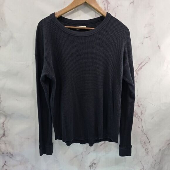 Faherty Shirt Womens Medium Black Thermal Waffle Long John Pima Cotton - Picture 1 of 10